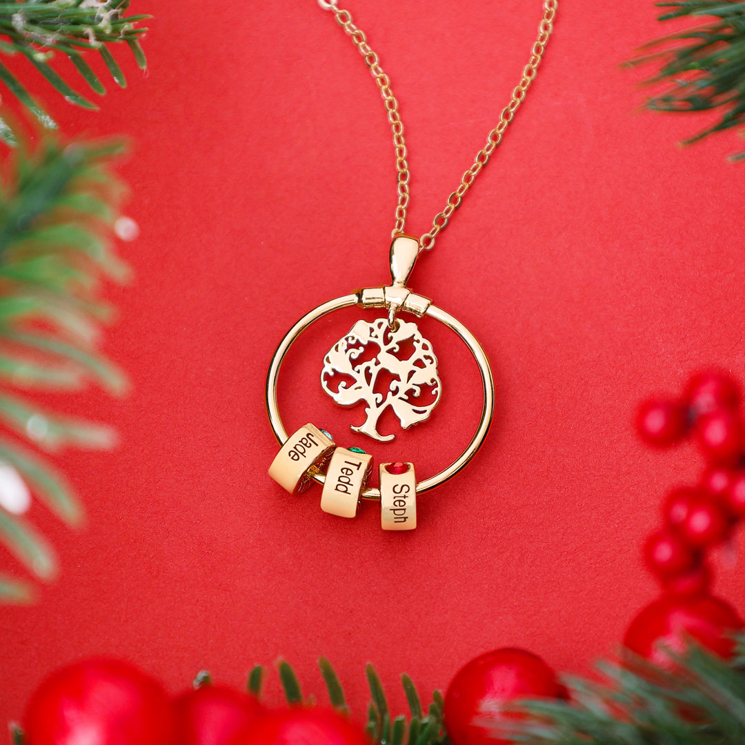 Personalized Family Necklace and Leather Bracelet Set with 2 Birthstones 2 Names Christmas Gift for Loved Ones