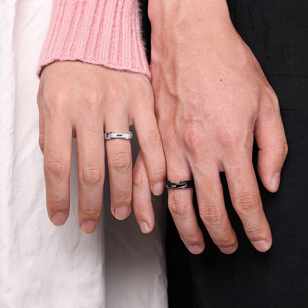 2 PCS Adjustable Size Couple Ring Personalized Matching Rings Gift with Box for Couple