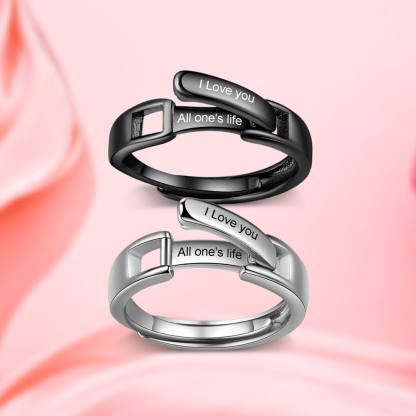 2 PCS Adjustable Size Couple Ring Personalized Matching Rings Gift with Box for Couple