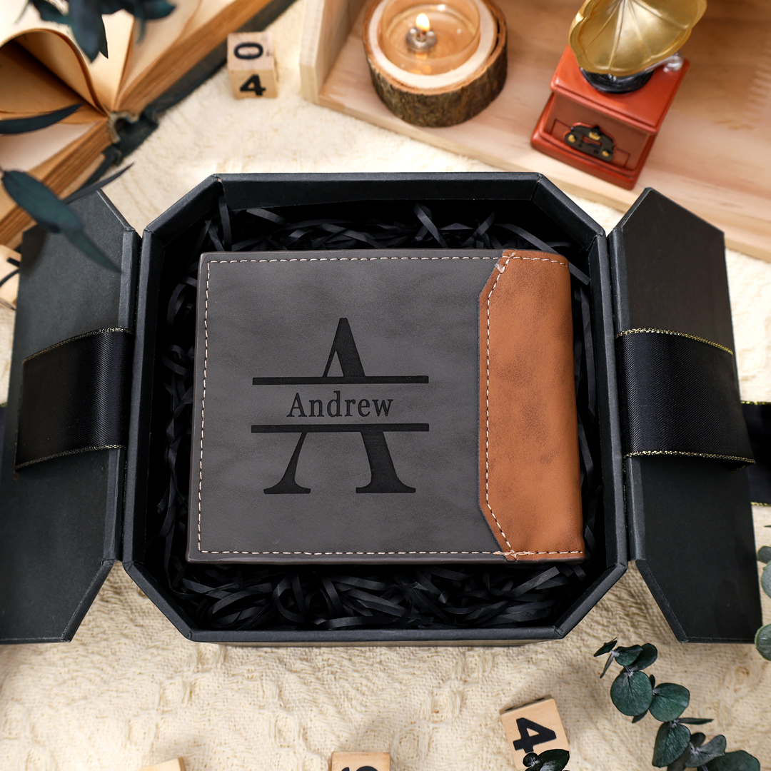 Men Photo Wallet Personalized Monogram Wallet Gray Gift for Grandpa