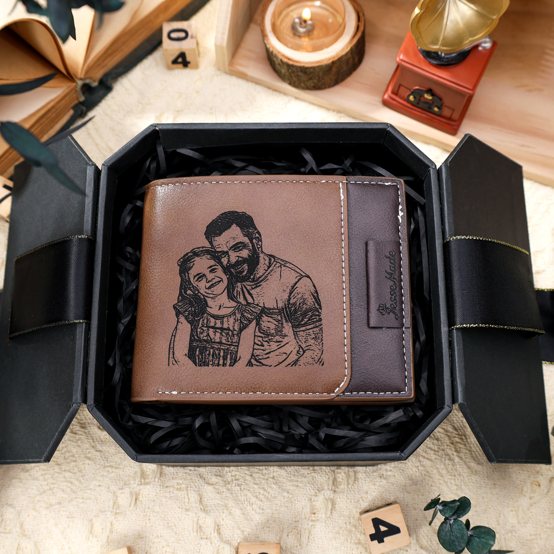 Personalized Men Photo Wallet Engraved Text Wallet Gifts for Grandpa