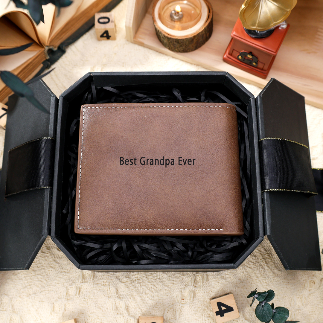 Personalized Men Photo Wallet Engraved Text Wallet Gifts for Grandpa