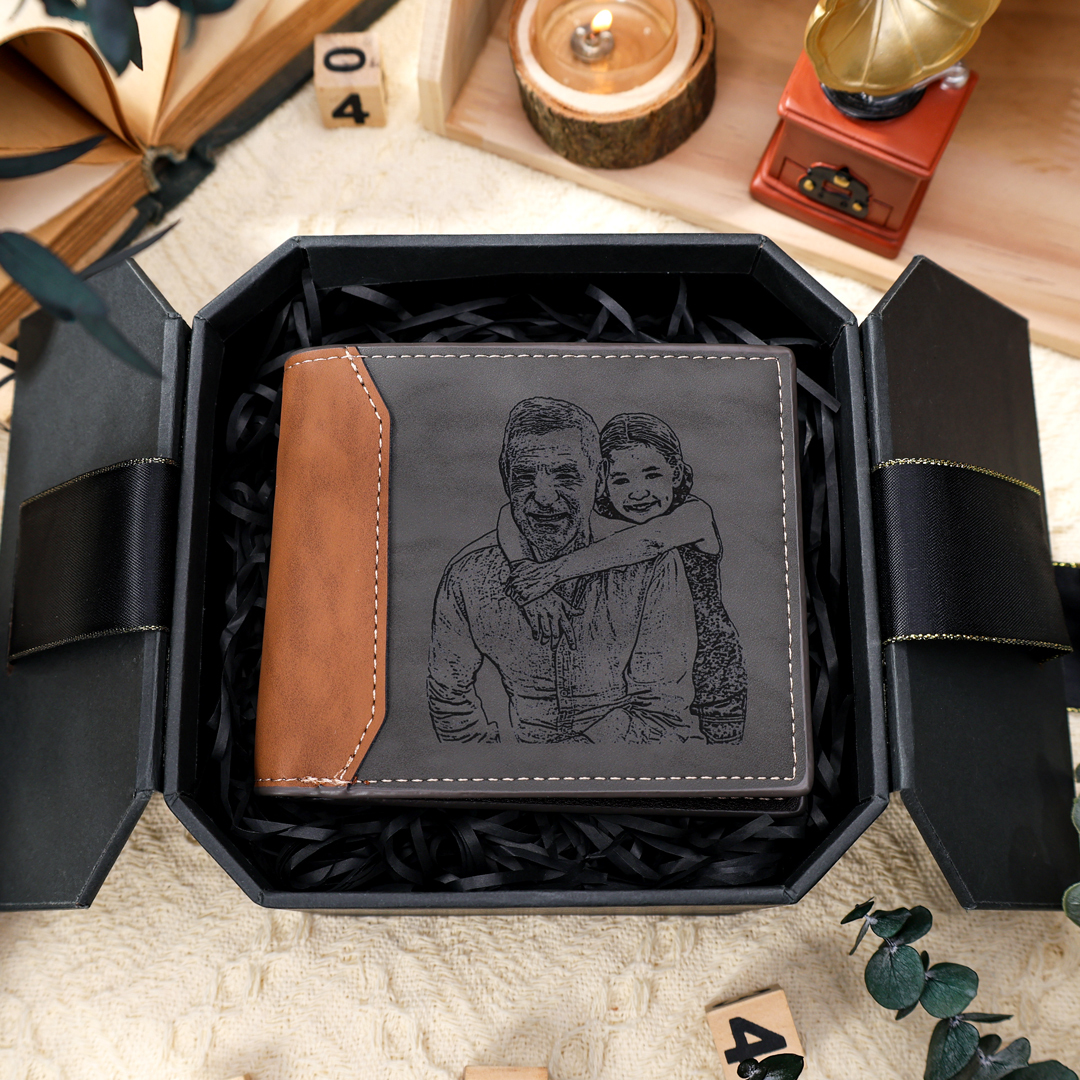Personalized Photo & Text Men Wallet Custom Billfold Wallet Gray Gifts