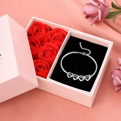 Custom Anklet Engraved 4 Names and Birthstones Heart Shaped Charm Personalized Bracelet for Women