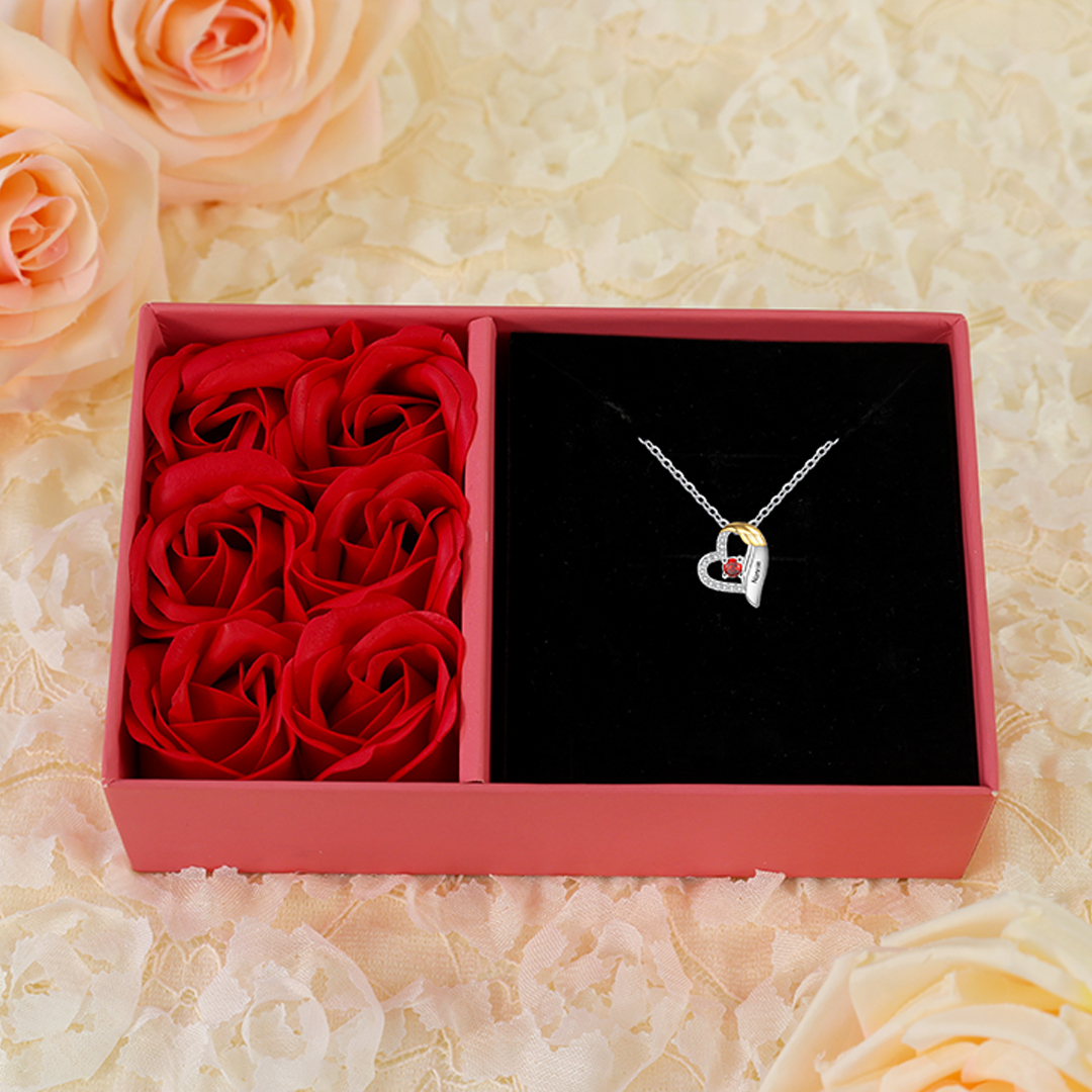 Personalized Heart Pendant Necklace Custom Birthstone & Name Birthday Women Necklace Gift for Her