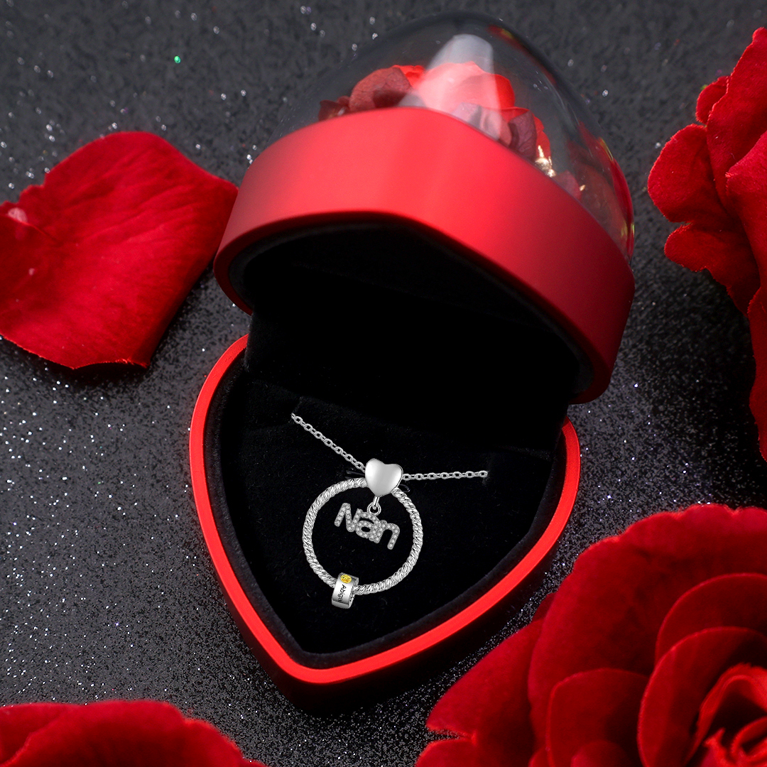 1 Name - Personalized Nan Necklace Custom Name Birthstone Circle Pendant Necklace Christmas Gift for Grandma Nana