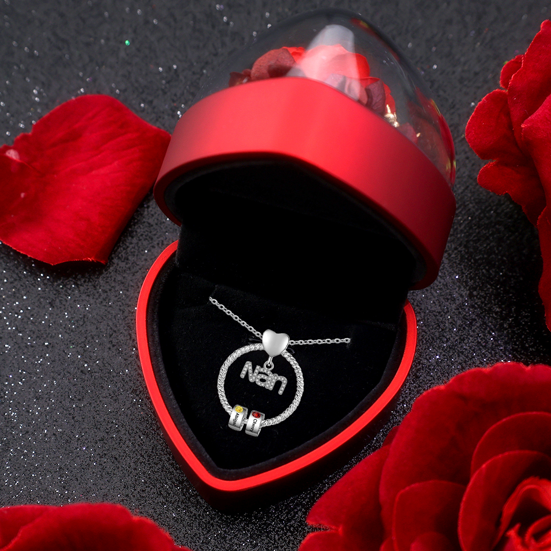 2 Names - Personalized Nan Necklace Custom 2 Names 2 Birthstones Circle Pendant Necklace Christmas Gift for Grandma Nana