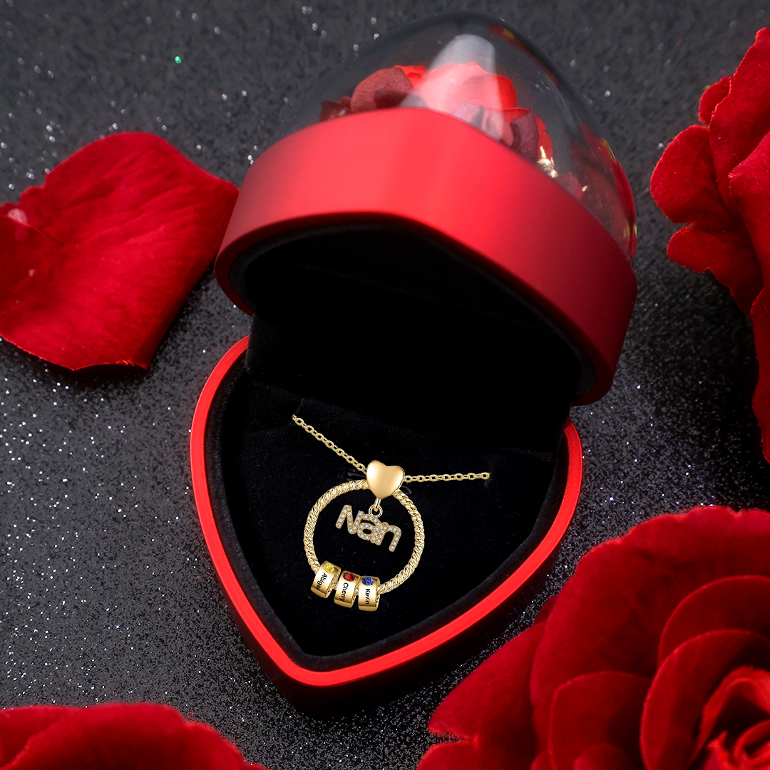 3 Names - Personalized Nan Necklace Custom Names 3 Birthstones Circle Pendant Necklace Christmas Gift for Grandma Nana