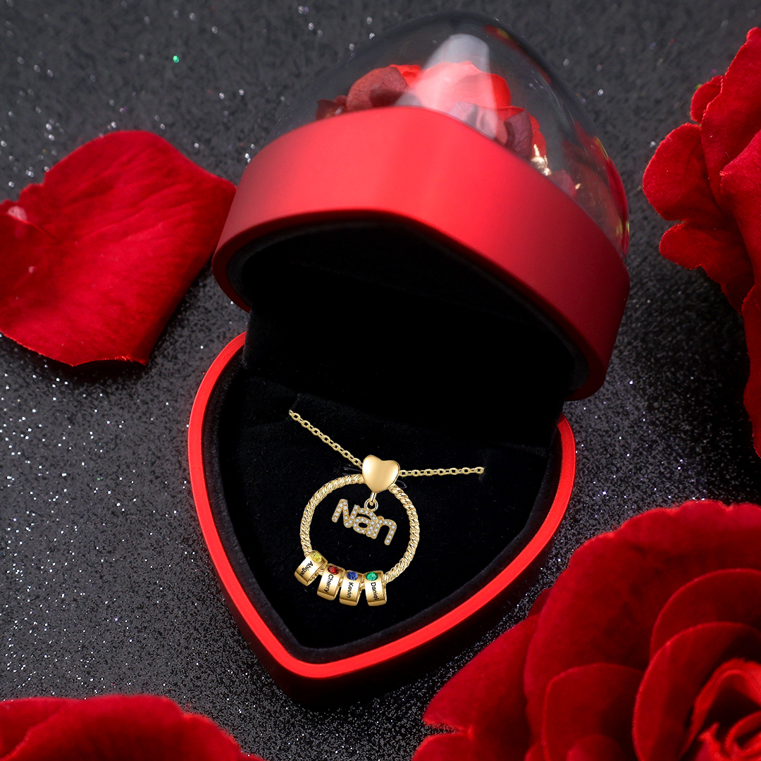 4 Names - Personalized Nan Necklace Custom Names 4 Birthstones Circle Pendant Necklace Christmas Gift for Grandma Nana