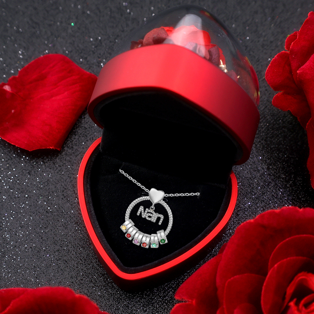 6 Names - Personalized Nan Necklace Custom Names 6 Birthstones Circle Pendant Necklace Christmas Gift for Grandma Nana