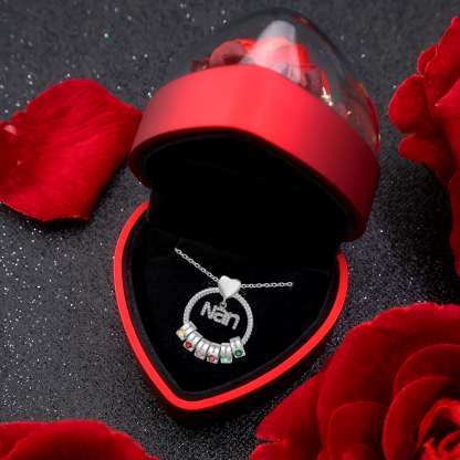 6 Names - Personalized Nan Necklace Custom Names 6 Birthstones Circle Pendant Necklace Christmas Gift for Grandma Nana