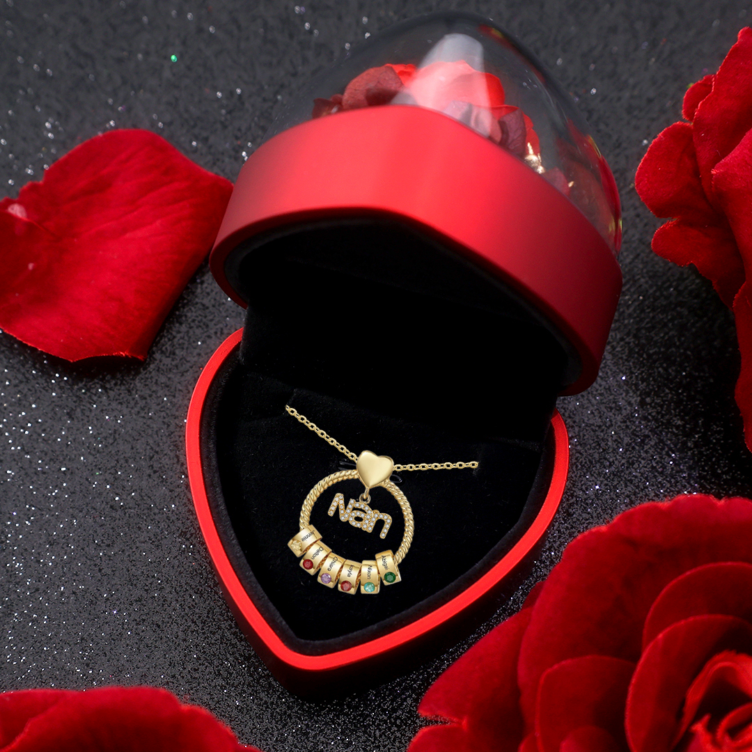 6 Names - Personalized Nan Necklace Custom Names 6 Birthstones Circle Pendant Necklace Christmas Gift for Grandma Nana