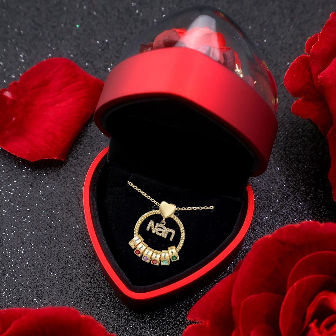 6 Names - Personalized Nan Necklace Custom Names 6 Birthstones Circle Pendant Necklace Christmas Gift for Grandma Nana