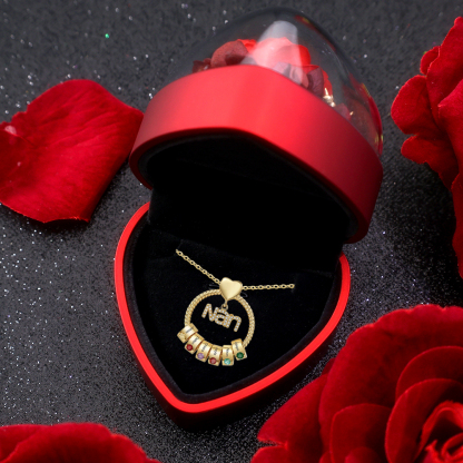 6 Names - Personalized Nan Necklace Custom Names 6 Birthstones Circle Pendant Necklace Christmas Gift for Grandma Nana