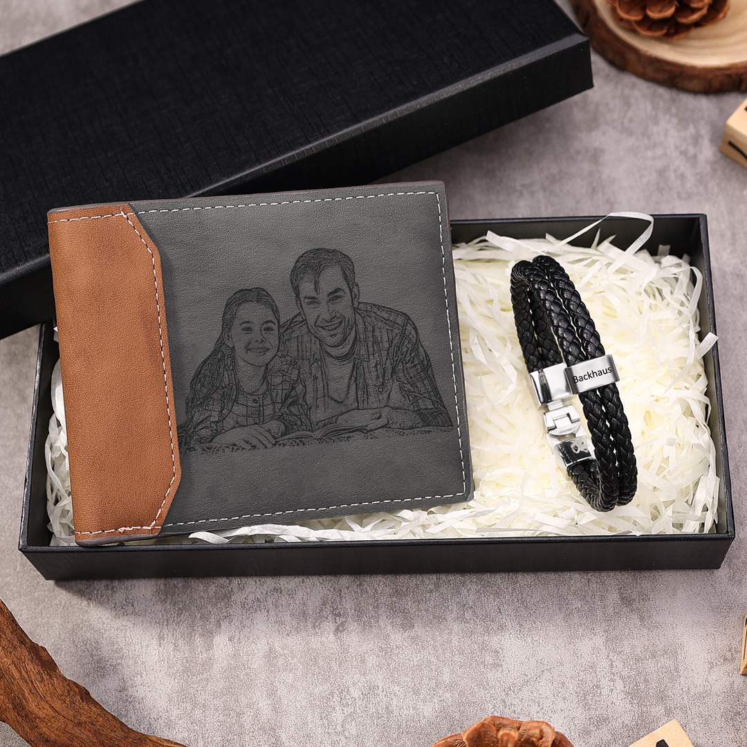 Personalized 1 Photo & 1 Letter & 3 Names Gift Set Custom Wallet & Bra