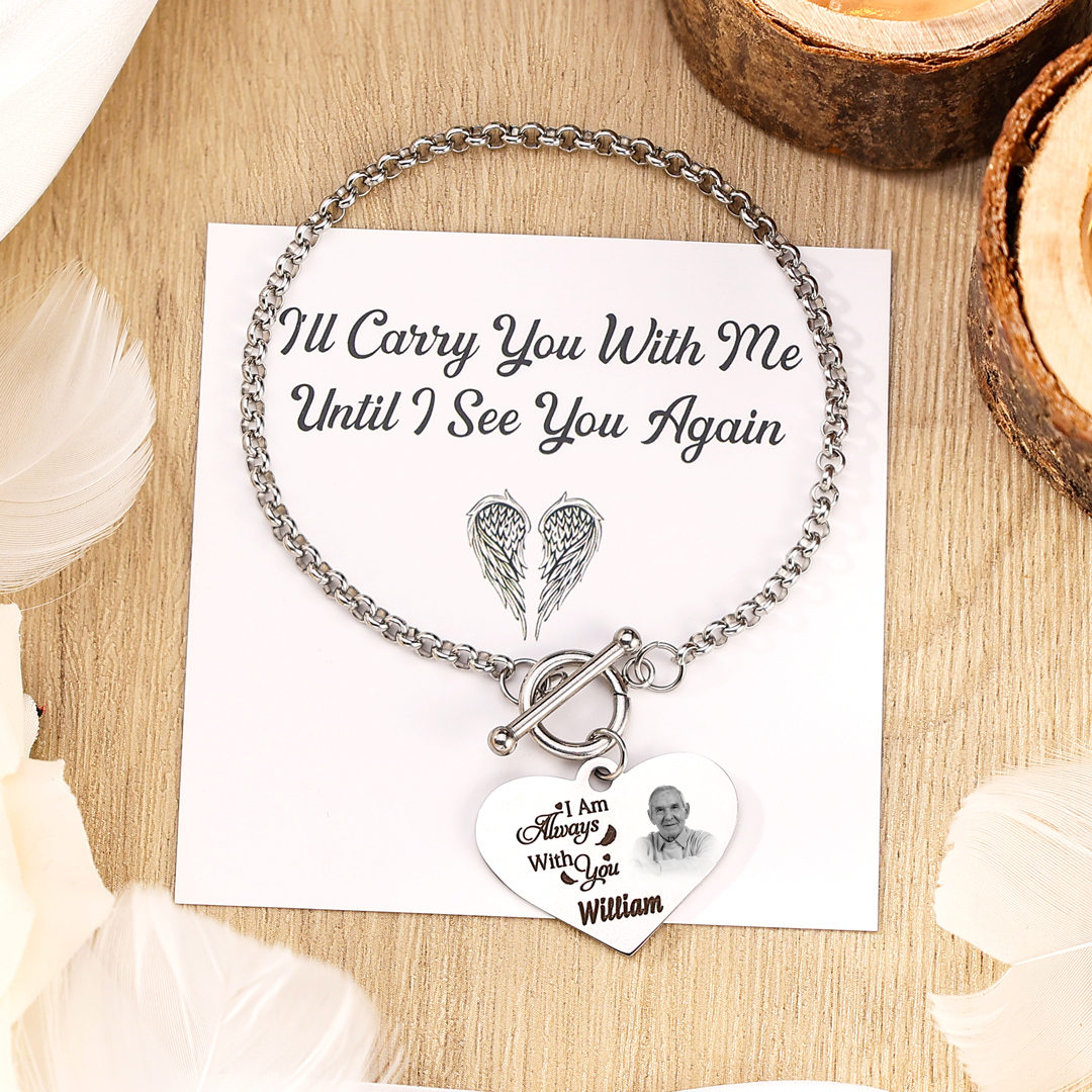 Personalized Memorial Bracelet with Custom Name and Photo I Am Always With You Gift Set for Family Members