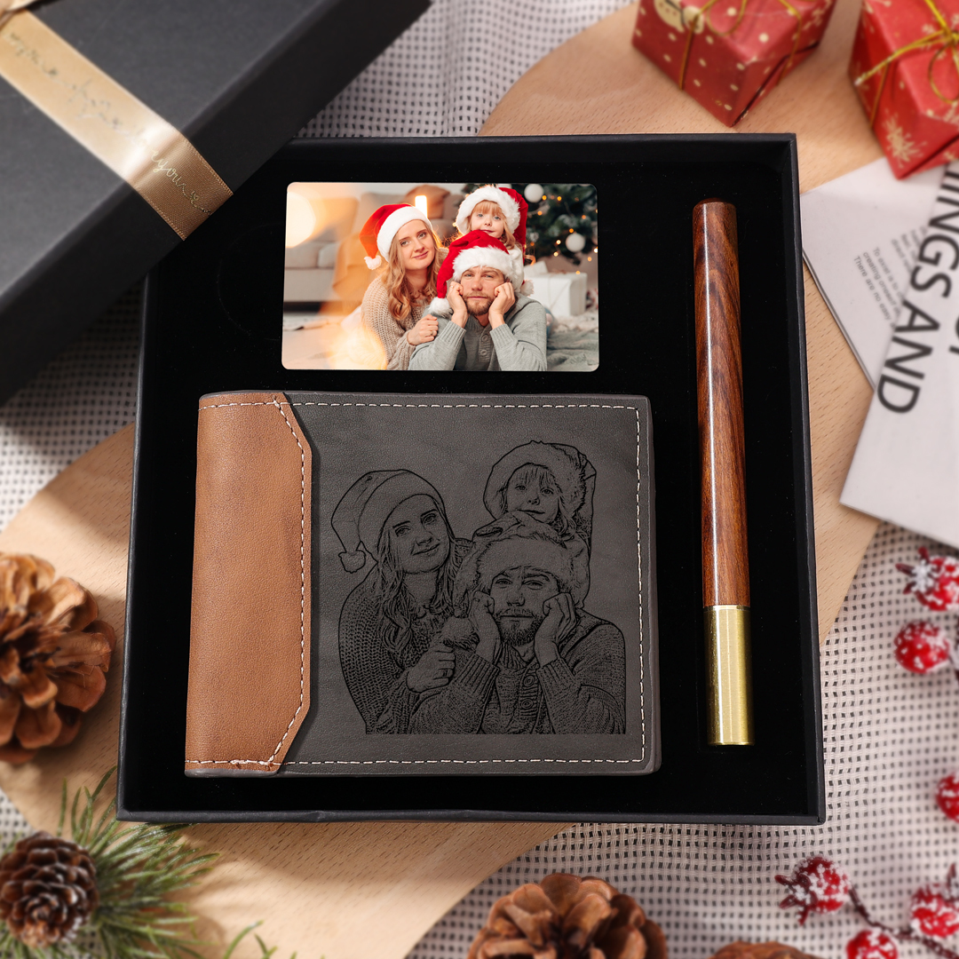 Personalized Gift Set for Him Custom Photo Wallet &Wallet Card Perfect Christmas or Valentine’s Day Gift