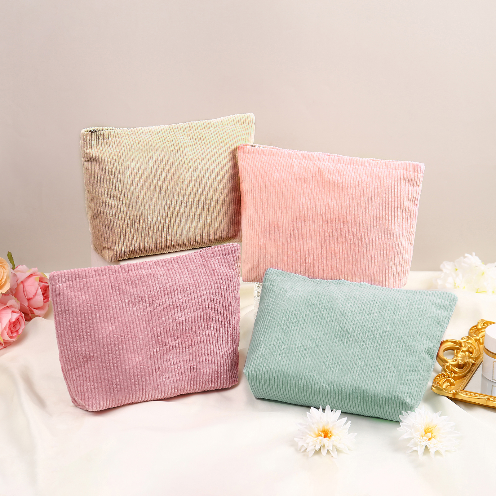 Soft Corduroy Makeup Bag Stylish Cosmetic Pouch Perfect Gift for Her