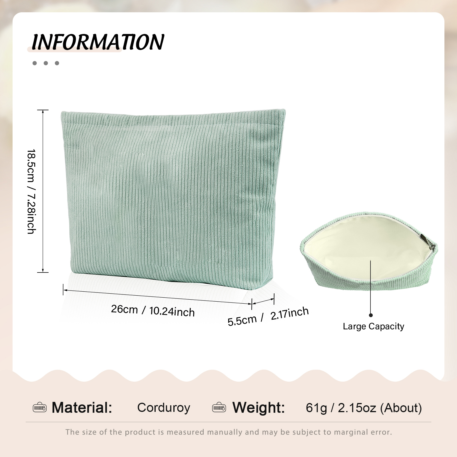 Soft Corduroy Makeup Bag Stylish Cosmetic Pouch Perfect Gift for Her