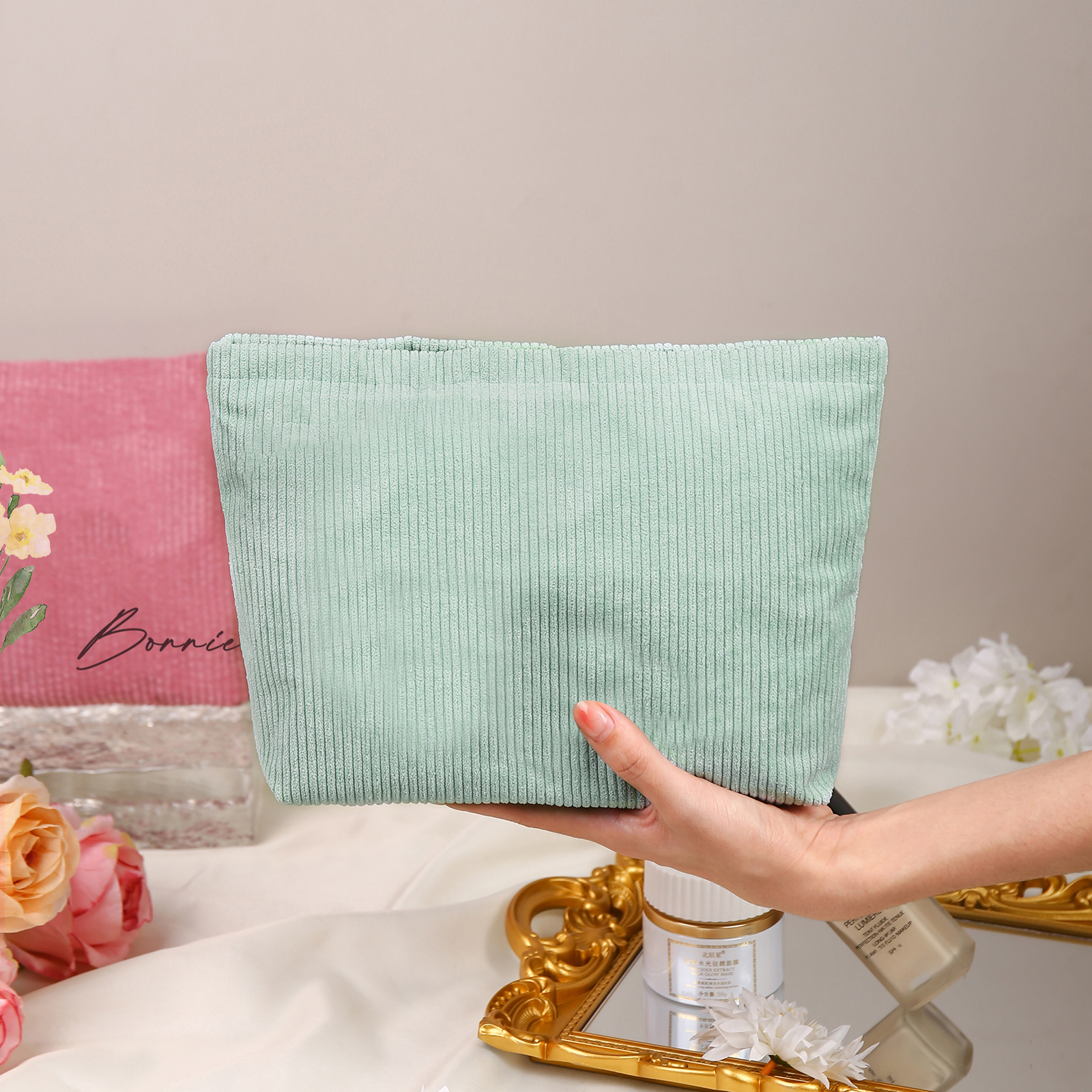 Soft Corduroy Makeup Bag Stylish Cosmetic Pouch Perfect Gift for Her