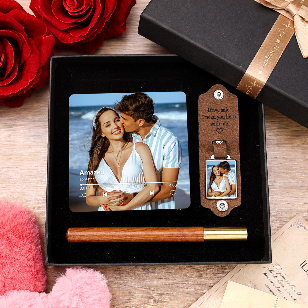 Personalized Gift Set The Perfect Valentines Gift for Him Custom 2 Photos and 2 Texts and 1 Song