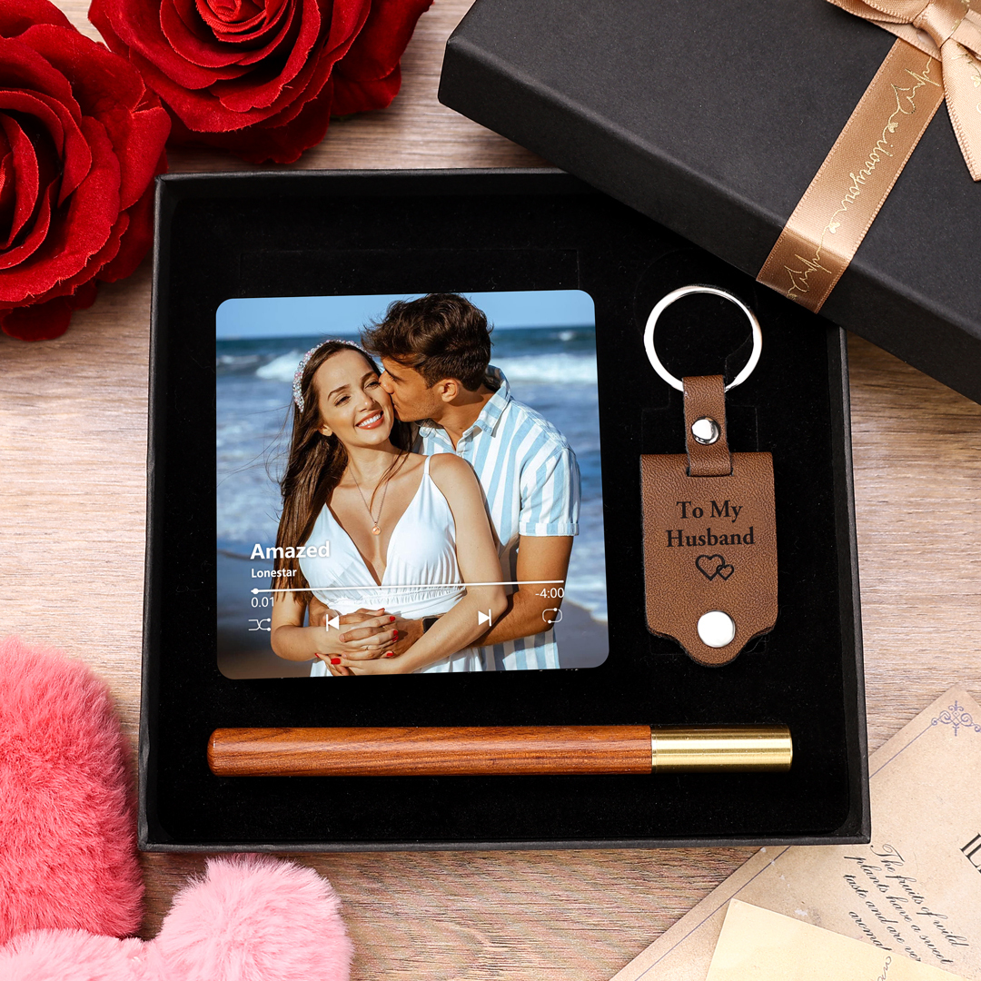 Personalized Gift Set The Perfect Valentines Gift for Him Custom 2 Photos and 2 Texts and 1 Song