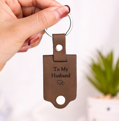 Personalized Photo Keychain Custom Text Leather Keyring Valentine's Day Gift I Love You More The End I Win
