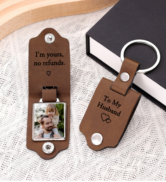 Personalized Photo Keychain Custom Text Leather Keyring Valentine's Day Gift