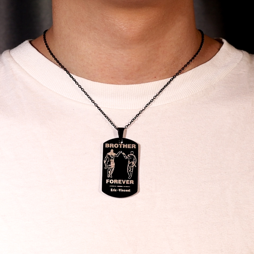 Brother Forever Dog Tag Necklace Personalized Black Double-sided Necklace Customized 2 Names Viking Necklace Gift to Brother