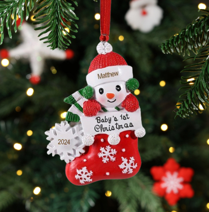 Personalized Christmas Stockings Ornaments Customized Name & Date Christmas Decor - Baby's 1st Christmas Gifts