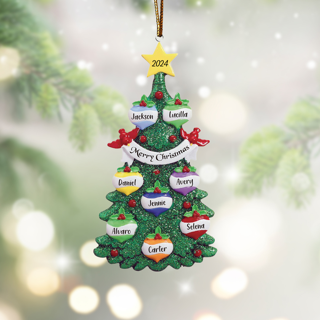8 Names - Personalized Christmas Tree Ornaments Custom Text & Year Wooden Christmas Pendant Gifts for Family Friends