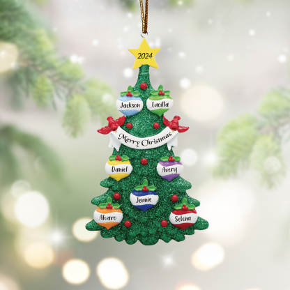 7 Names - Personalized Christmas Tree Ornaments Custom Text & Year Wooden Christmas Pendant Gifts for Family Friends