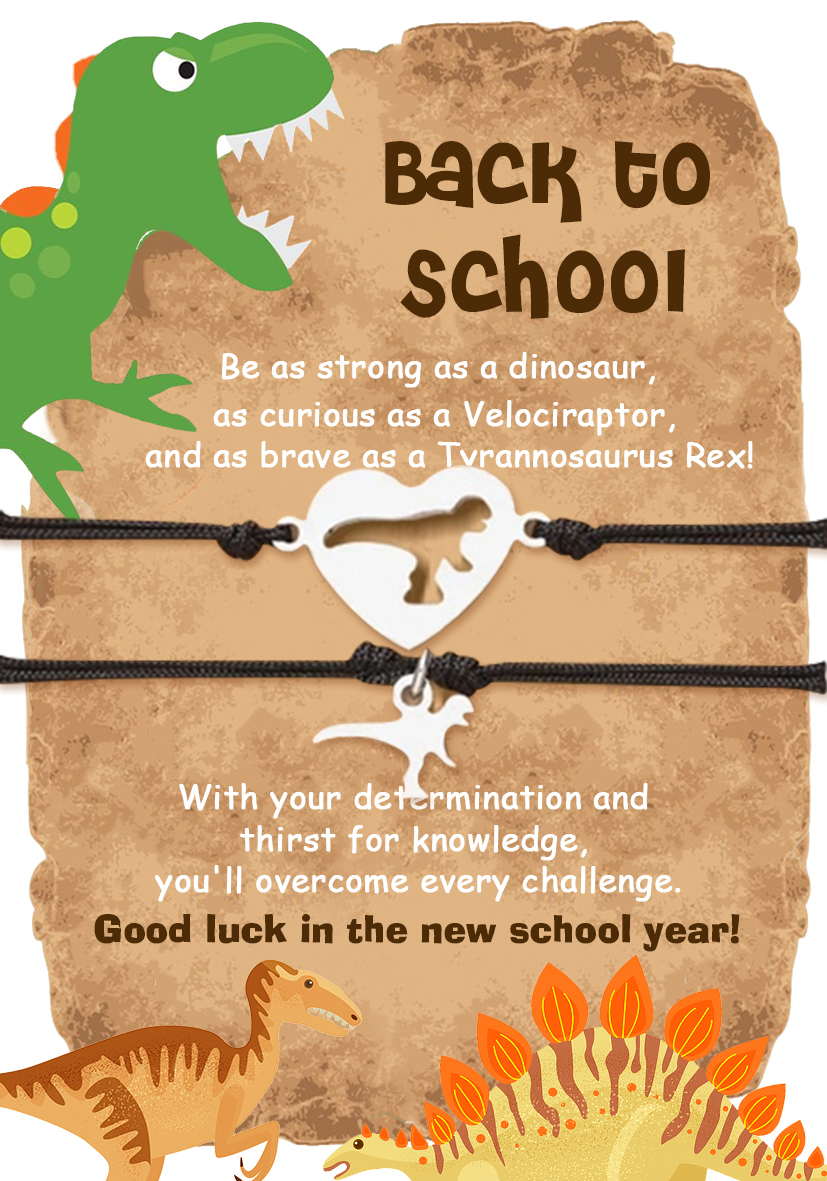 2 Pcs Dinosaur Bracelet Set with Gift Card Adjustable Bracelet Back to