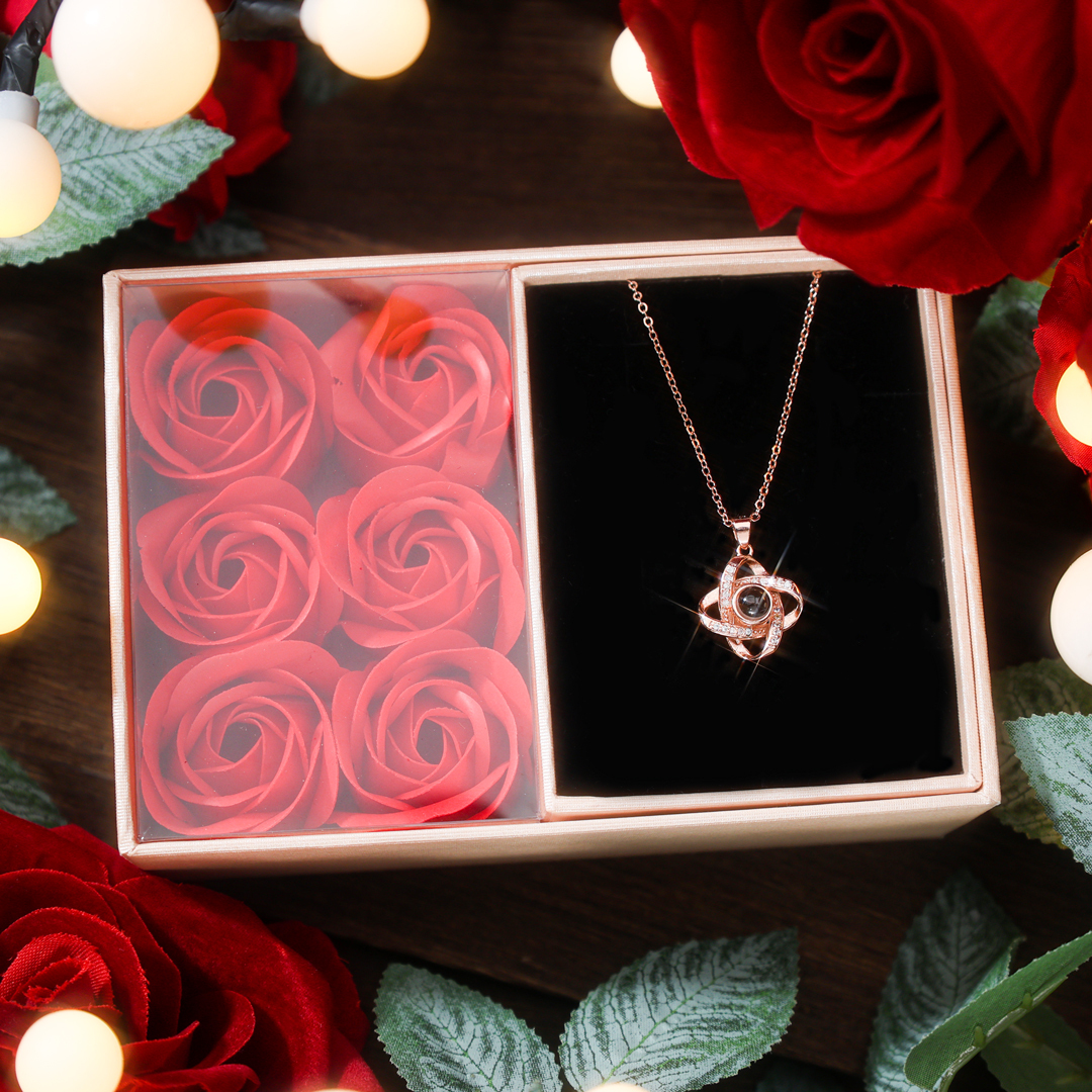 Personalized Photo Projection Necklace Love Knot Pendant Necklace Gift for Her