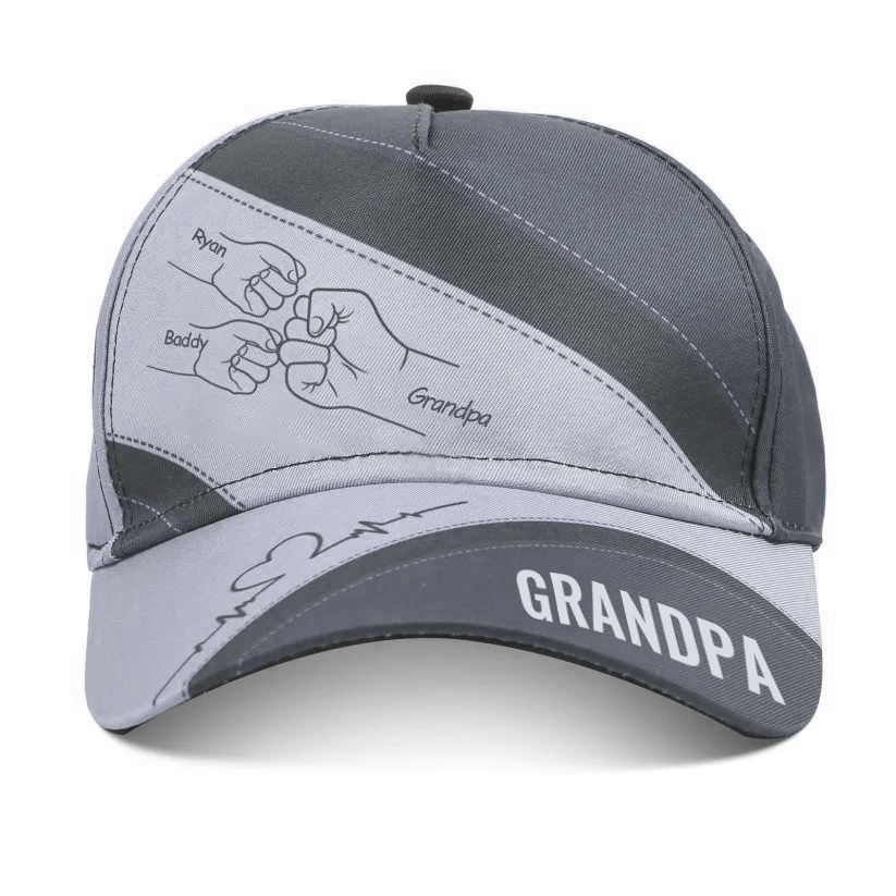 Personalized Fist Bump Classical Baseball Cap Custom 3 Names & 1 Text Snapback Adjustable Gift for Dad/Grandpa/Husband