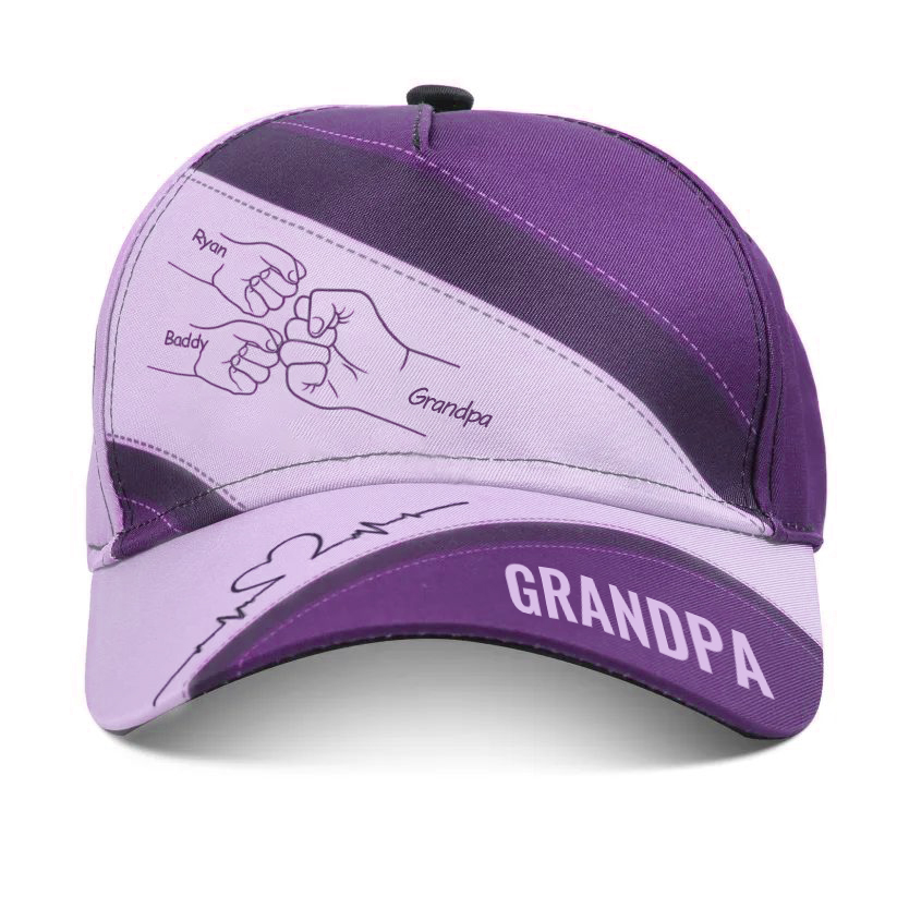 Personalized Fist Bump Classical Baseball Cap Custom 3 Names & 1 Text Snapback Adjustable Gift for Dad/Grandpa/Husband