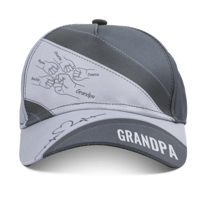 Personalized Fist Bump Classical Baseball Cap Custom 5 Names & 1 Text Snapback Adjustable Gift for Dad/Grandpa/Husband