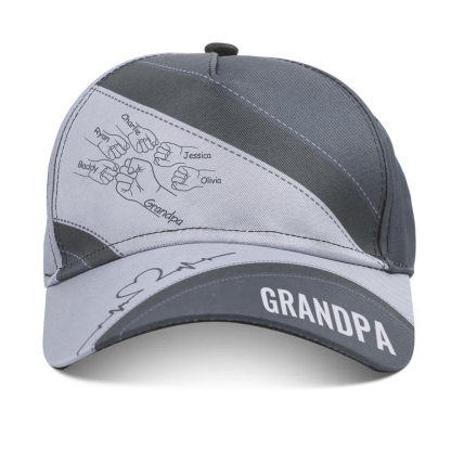 Personalized Fist Bump Classical Baseball Cap Custom 6 Names & 1 Text Snapback Adjustable Gift for Dad/Grandpa/Husband