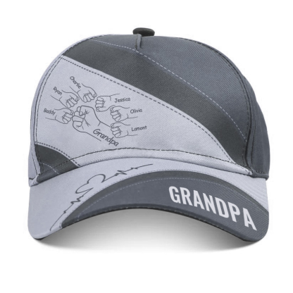Personalized Fist Bump Classical Baseball Cap Custom 7 Names & 1 Text Snapback Adjustable Gift for Dad/Grandpa/Husband