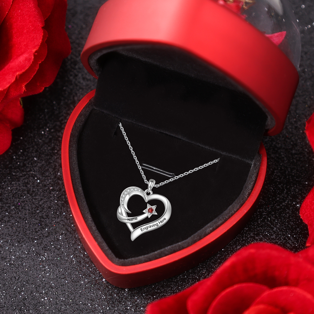 Personalized Moon Star Heart Women's Necklace Custom Birthstone & Name