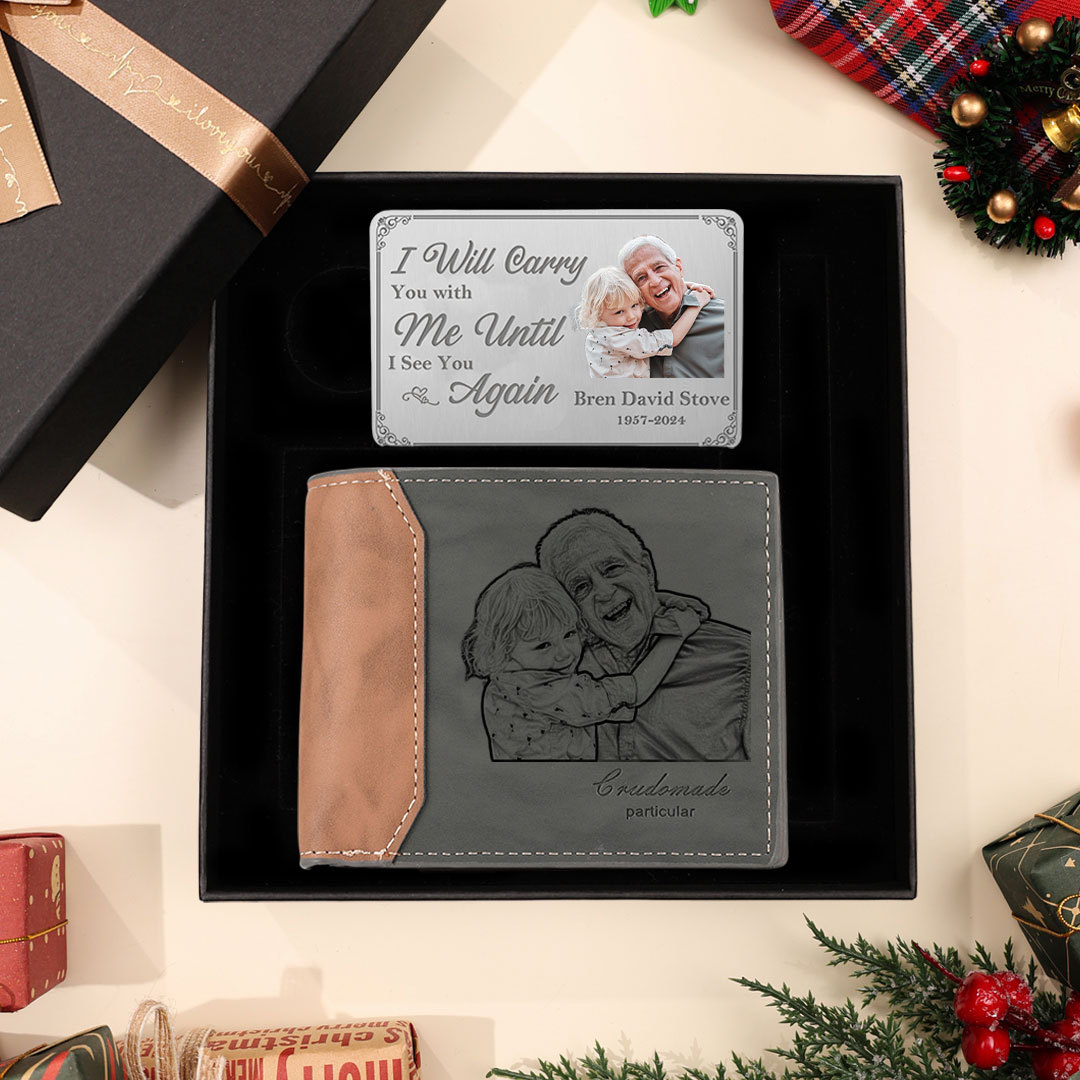 Men Photo Wallet Set Personalized Letter Custom Name Wallet Memorial Gift for Him