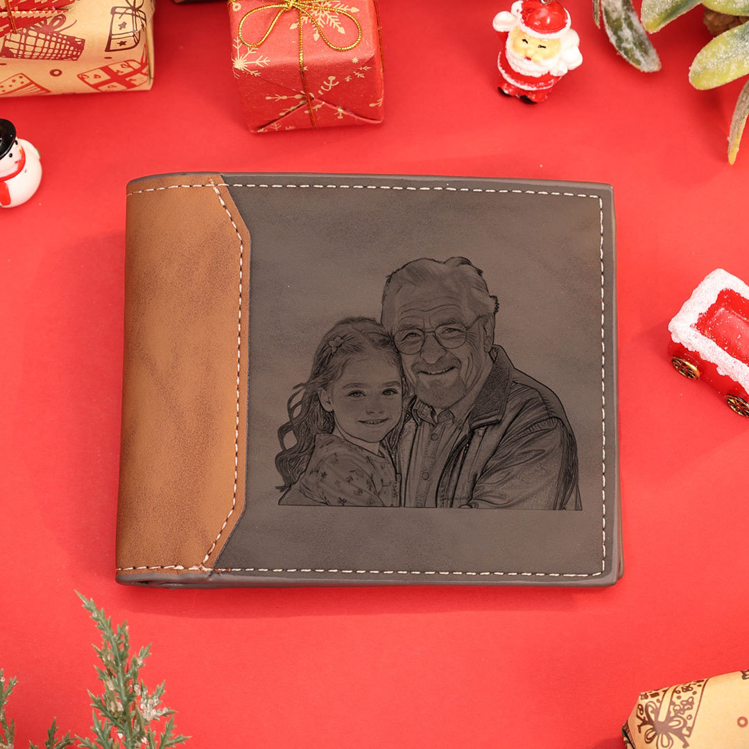 Men Photo Wallet Personalized Monogram Letter Custom Name Wallet Gray 