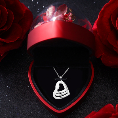 Family Pendant Necklace Heart Matching Necklace Personalized Engraved Names Gift For Women Mothers Necklace Set