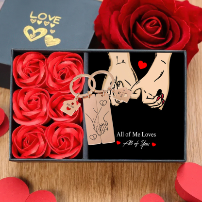 Holding Hands Couple Keychain Gift Set Personalized Date Initial Matching Couple Valentine's Day Gift