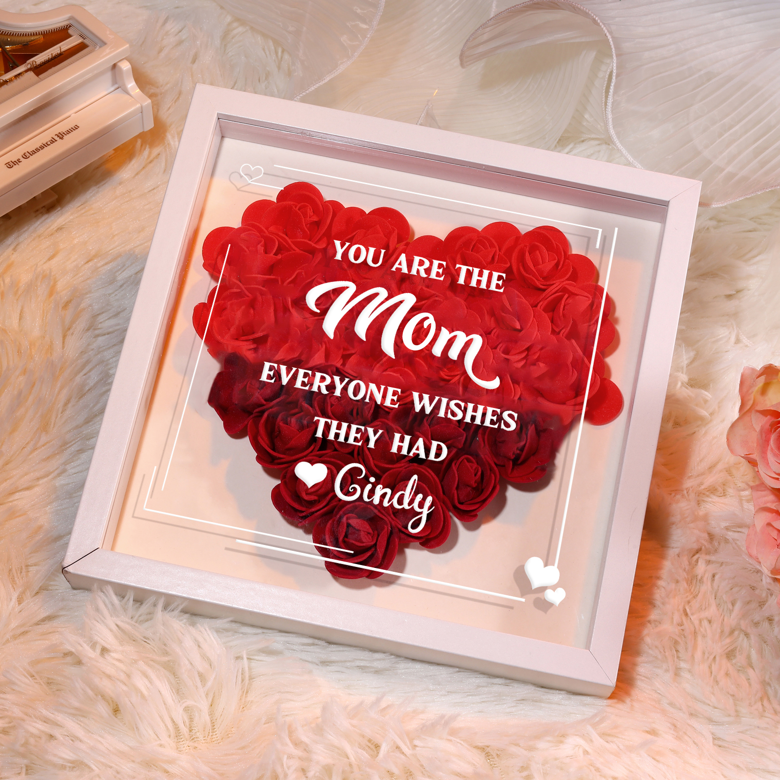 Personalized 1 Nickname &1 Name Heart-Shaped Rose Shadow Box Frame – Custom Gift for Mom, Grandma & Loved Ones| Lorajewel