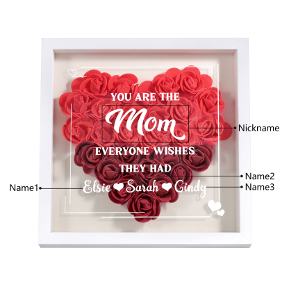 Personalized 1 Nickname & 3 Names Heart-Shaped Rose Shadow Box Frame – Custom Gift for Mom, Grandma & Loved Ones| Lorajewel