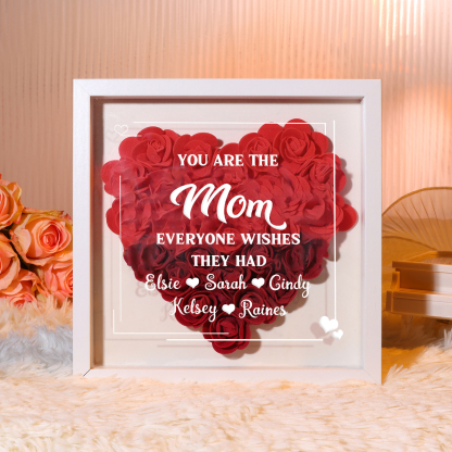 Personalized 1 Nickname & 5 Names Heart-Shaped Rose Shadow Box Frame –