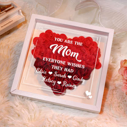 Personalized 1 Nickname & 5 Names Heart-Shaped Rose Shadow Box Frame – Custom Gift for Mom, Grandma & Loved Ones| Lorajewel