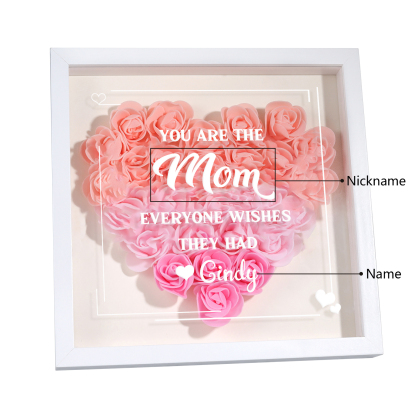 Personalized 1 Nickname &1 Name Heart-Shaped Rose Shadow Box Frame – Custom Gift for Mom, Grandma & Loved Ones| Lorajewel
