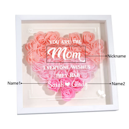 Personalized 1 Nickname & 2 Names Heart-Shaped Rose Shadow Box Frame – Custom Gift for Mom, Grandma & Loved Ones| Lorajewel